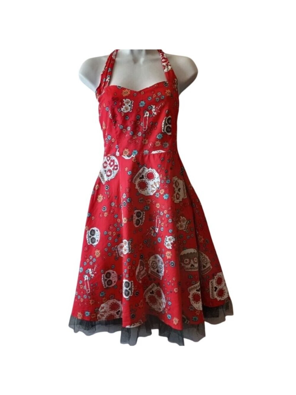 OTEN Halter Dress 2XL Sugar Skull Floral Day of Dead Tulle Hem Halloween Gothic